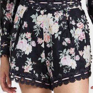 RAHI Navy Floral Shorts with Pink Ribbon Detail